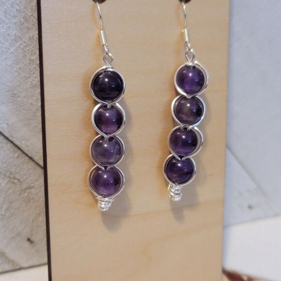 Handmade Amethyst Bead Earrings - Picture 1 of 4